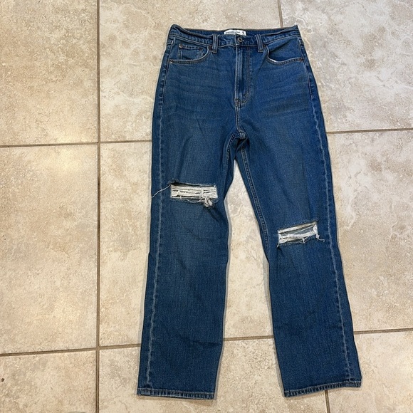 Abercrombie & Fitch Ankle Straight Ultra High Rise Destroyed Jeans 6 - Picture 2 of 7